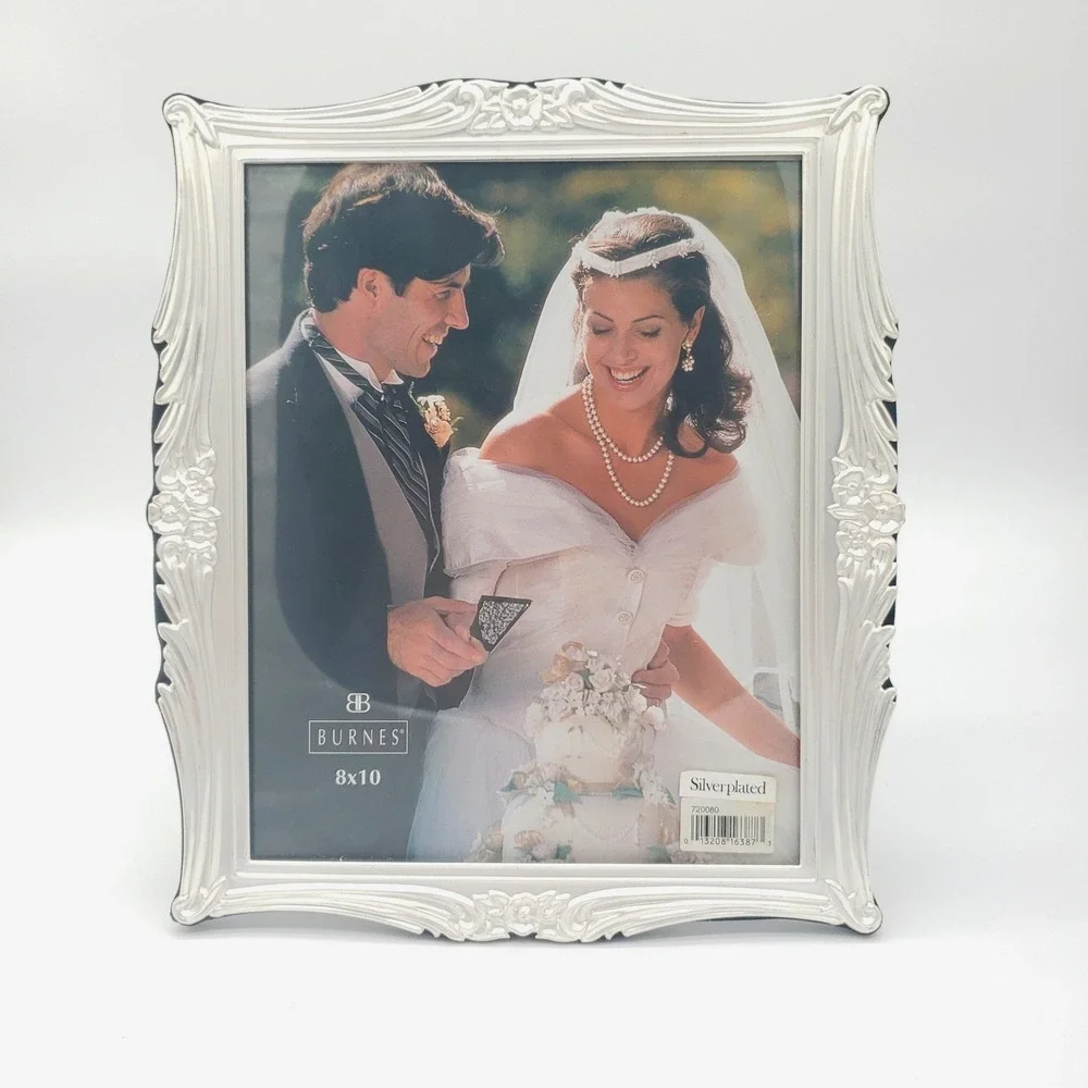 Ornate Silver Plated 8x10 Picture Frame Floral Scalloped Victorian Wedding Decor